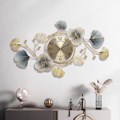 Gold And Blue Metal Wall Clock For Home Decor
