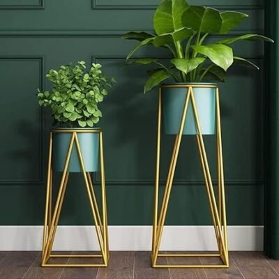 Gold And Green Metal Plant Stand For Home Decor Pack Of 2