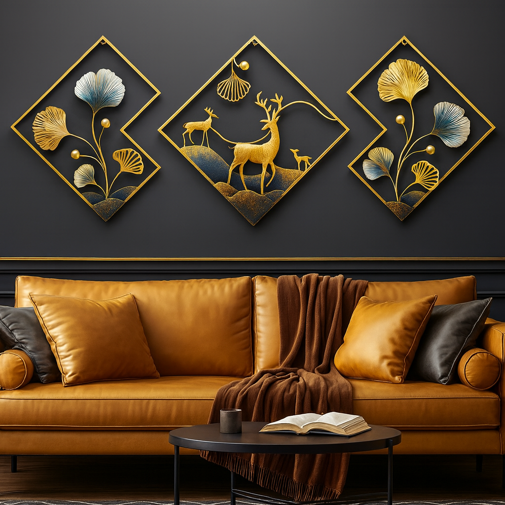 Gold Metal Wall Art For Home Decor Pack Of 3 - Image 5