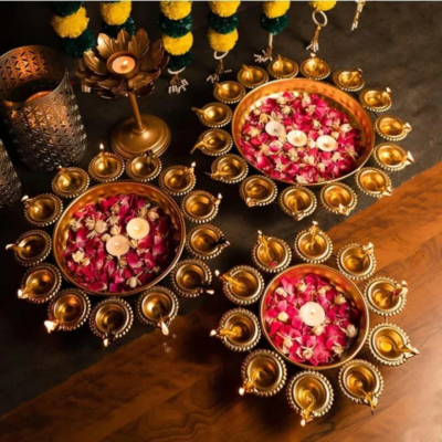 Gold Brass Diya Set For Pooja Pack Of 3