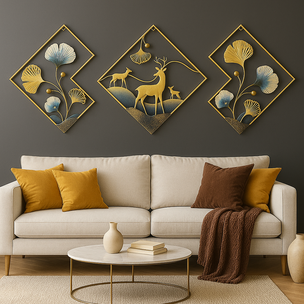 Gold Metal Wall Art For Home Decor Pack Of 3 - Image 9