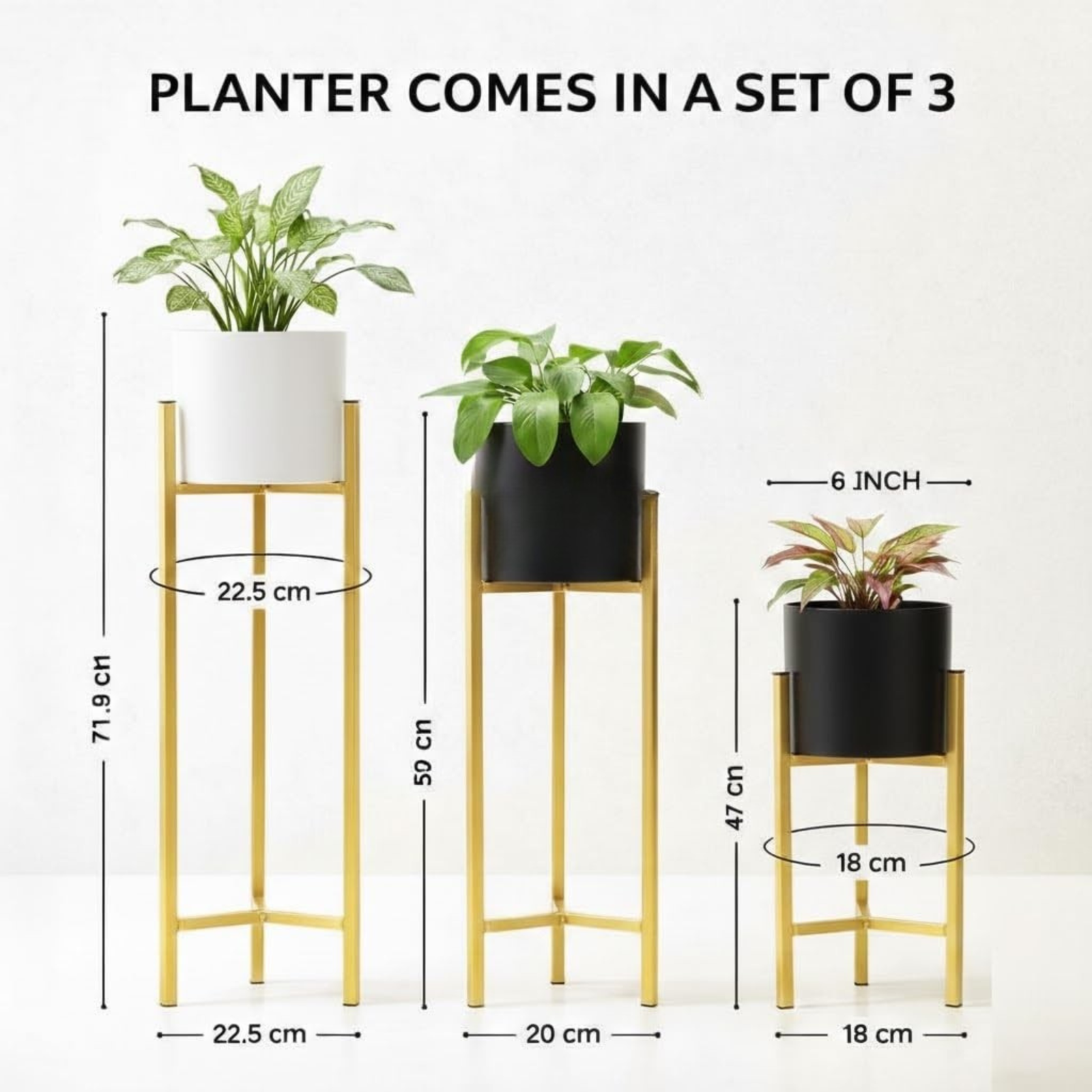 Modern Black & Gold Metal Plant Stand Set of 3 – Elegant Indoor Planter Stands for Living Room & Home Décor - Image 5