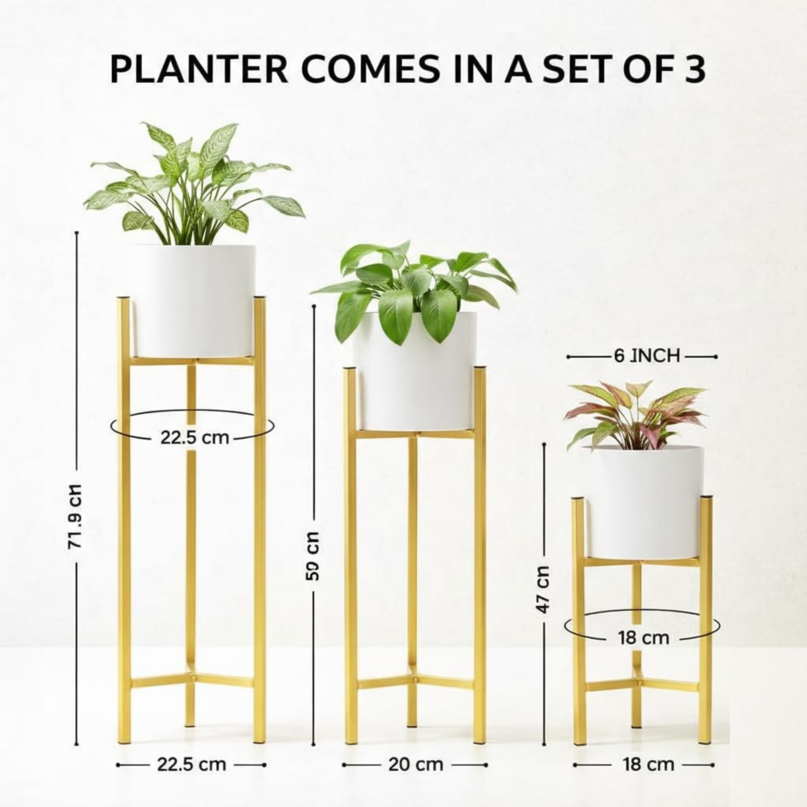 Modern White & Gold Metal Plant Stand Set of 3 – Elegant Indoor Planter Stands for Living Room & Home Décor - Image 2