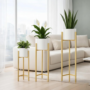 Modern White & Gold Metal Plant Stand Set of 3 – Elegant Indoor Planter Stands for Living Room & Home Décor